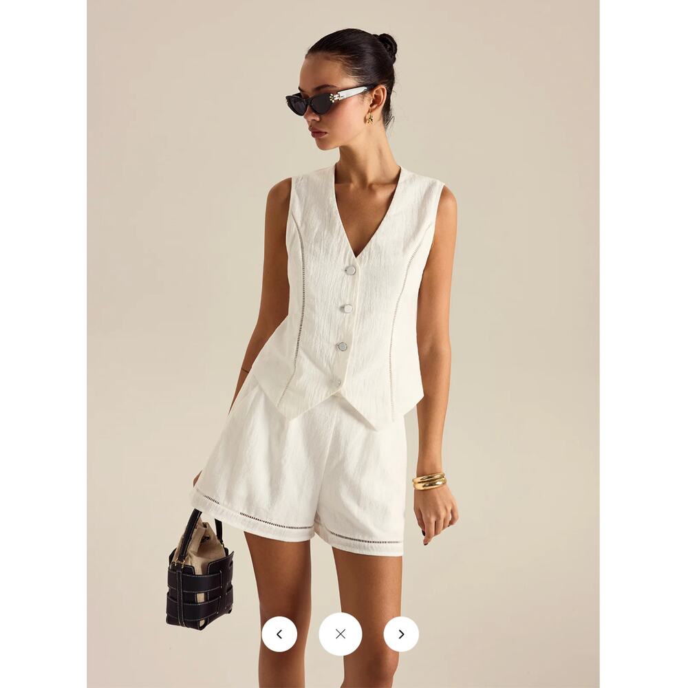 NWT commense Cotton Button Detail Vest Top With Pockets Shorts Set Sz M